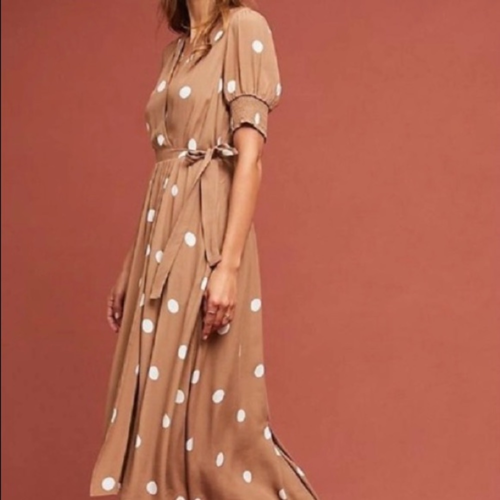 Anthropologie Breanna Brown Polka Dot Dress